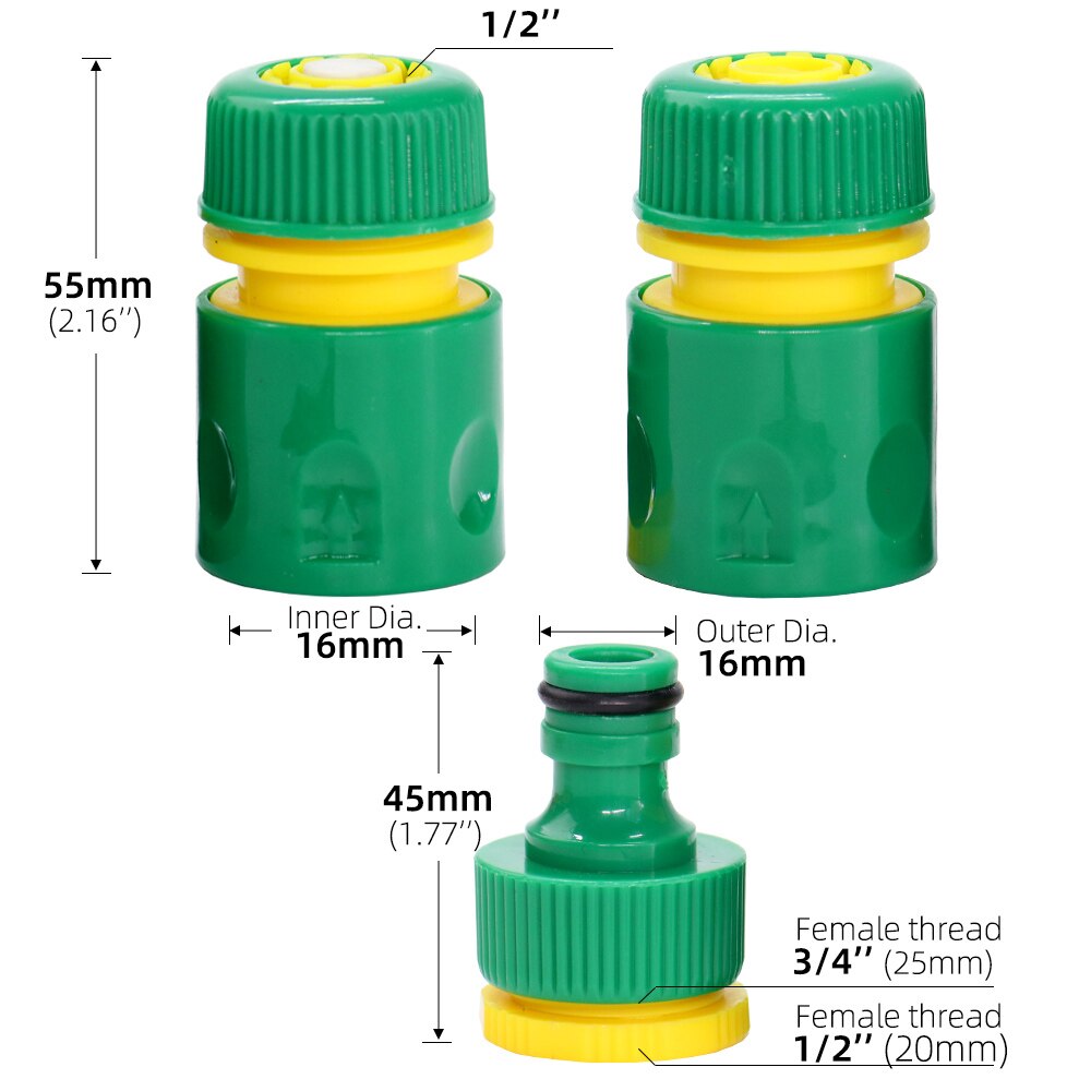 3pcs Green 1/2inch Garden Hose Coupling Adapters Water Tap Quick