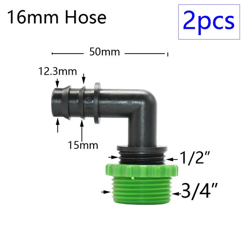 2pcs 1/2" 3/4" 1" Thread To Barb 16mm 20mm 25mm 32mm PE Hose Connector