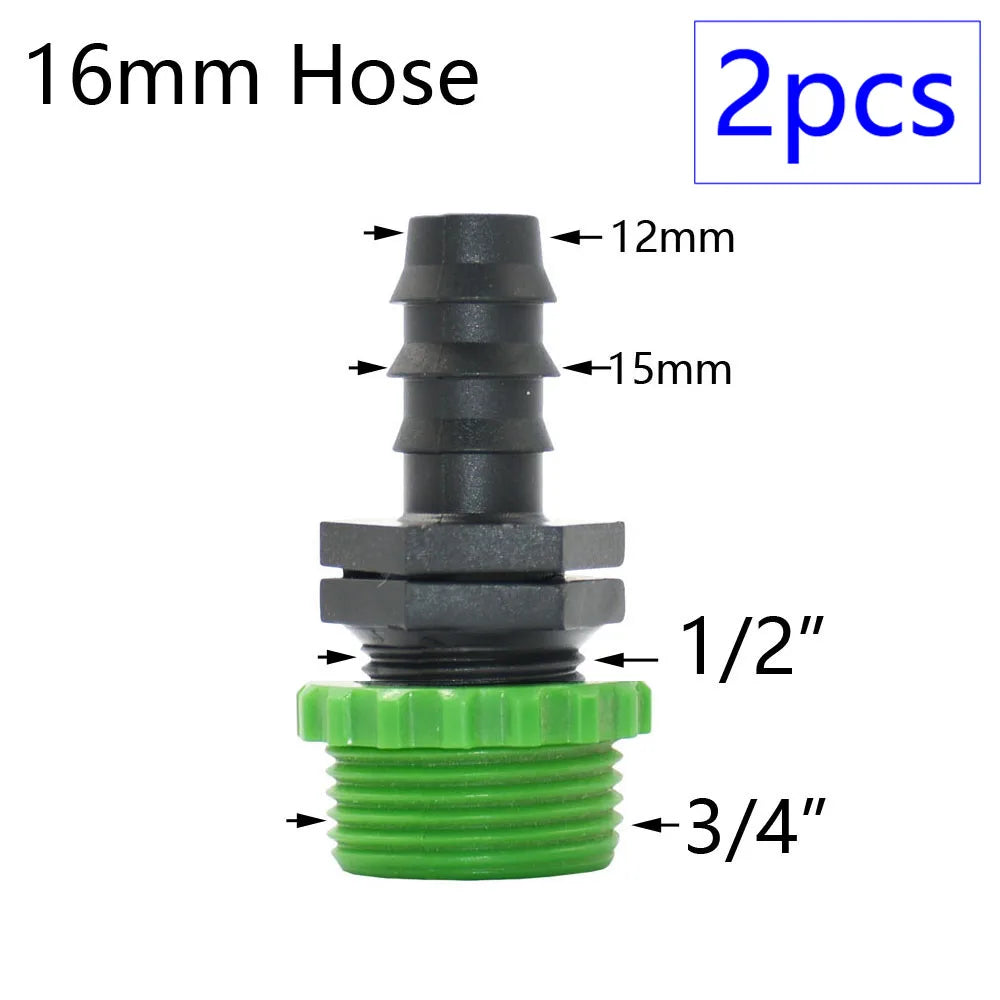 2pcs 1/2" 3/4" 1" Thread To Barb 16mm 20mm 25mm 32mm PE Hose Connector