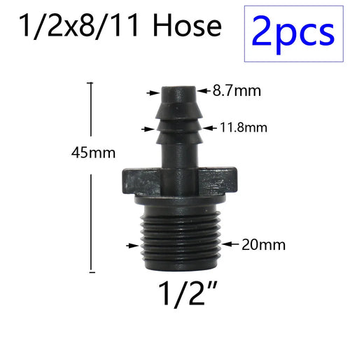 2pcs 1/2" 3/4" 1" Thread To Barb 16mm 20mm 25mm 32mm PE Hose Connector