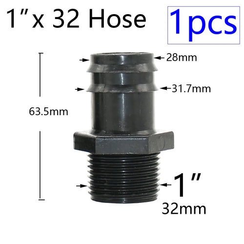 2pcs 1/2" 3/4" 1" Thread To Barb 16mm 20mm 25mm 32mm PE Hose Connector