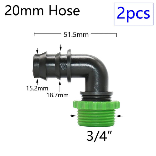 2pcs 1/2" 3/4" 1" Thread To Barb 16mm 20mm 25mm 32mm PE Hose Connector