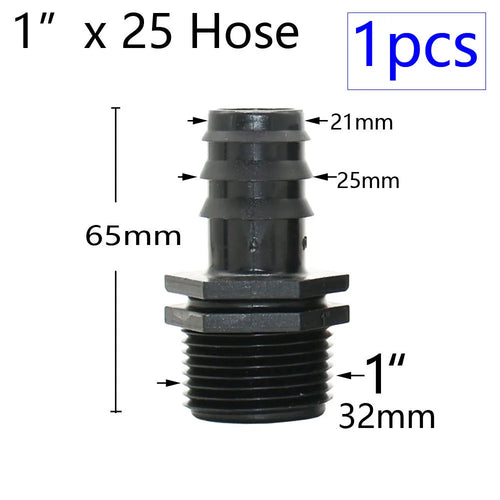 2pcs 1/2" 3/4" 1" Thread To Barb 16mm 20mm 25mm 32mm PE Hose Connector