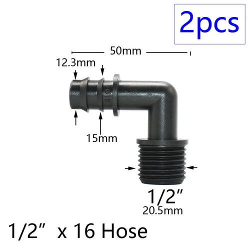 2pcs 1/2" 3/4" 1" Thread To Barb 16mm 20mm 25mm 32mm PE Hose Connector