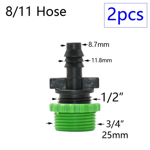 2pcs 1/2" 3/4" 1" Thread To Barb 16mm 20mm 25mm 32mm PE Hose Connector