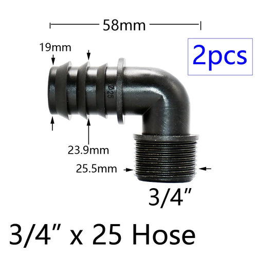 2pcs 1/2" 3/4" 1" Thread To Barb 16mm 20mm 25mm 32mm PE Hose Connector