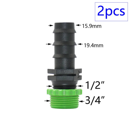 2pcs 1/2" 3/4" 1" Thread To Barb 16mm 20mm 25mm 32mm PE Hose Connector