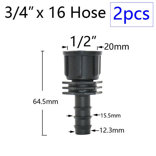 2pcs 1/2" 3/4" 1" Thread To Barb 16mm 20mm 25mm 32mm PE Hose Connector