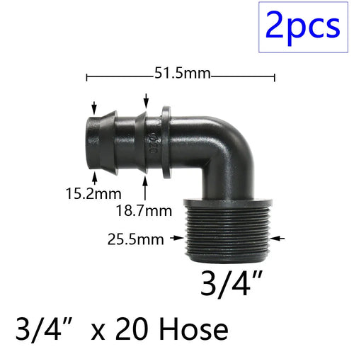 2pcs 1/2" 3/4" 1" Thread To Barb 16mm 20mm 25mm 32mm PE Hose Connector