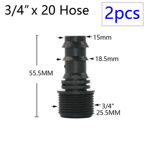 2pcs 1/2" 3/4" 1" Thread To Barb 16mm 20mm 25mm 32mm PE Hose Connector