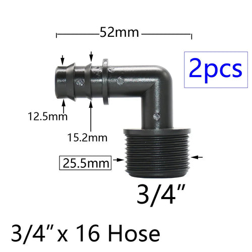 2pcs 1/2" 3/4" 1" Thread To Barb 16mm 20mm 25mm 32mm PE Hose Connector