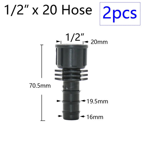 2pcs 1/2" 3/4" 1" Thread To Barb 16mm 20mm 25mm 32mm PE Hose Connector