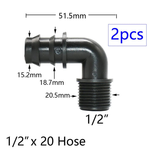 2pcs 1/2" 3/4" 1" Thread To Barb 16mm 20mm 25mm 32mm PE Hose Connector