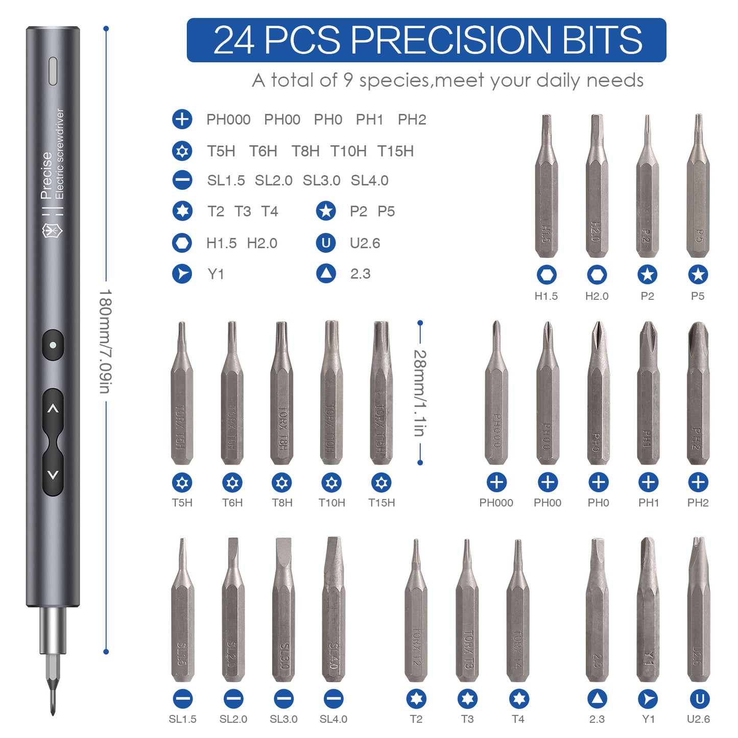 Präzision Elektrische Schraubendreher 24 Pcs S2 Legierung Stahl Bit