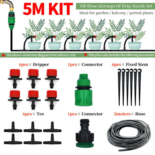 Greenhouse 5M-50M DIY Drip Irrigation System Automatic Watering Garden