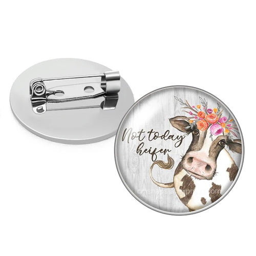 cows cattle Bull Cute animals Photo Glass cabochon Brooch pinback