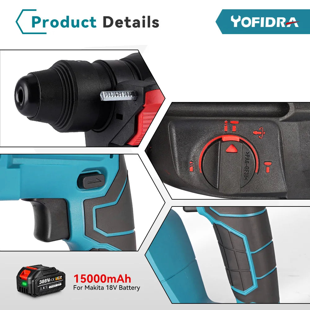 Yofidra 26MM Brushless Electric Hammer Drill Multifunctional Rotary