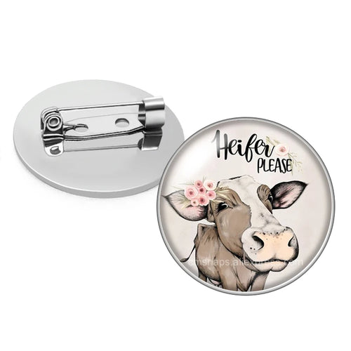 cows cattle Bull Cute animals Photo Glass cabochon Brooch pinback