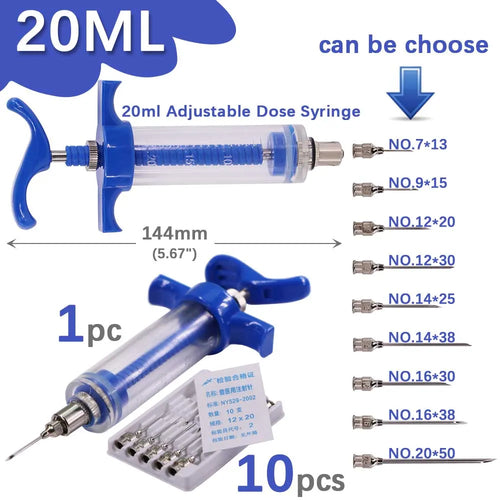 10/20/30/50ml Veterinary Tool Pinhead Syringe Adjustable Dose 304