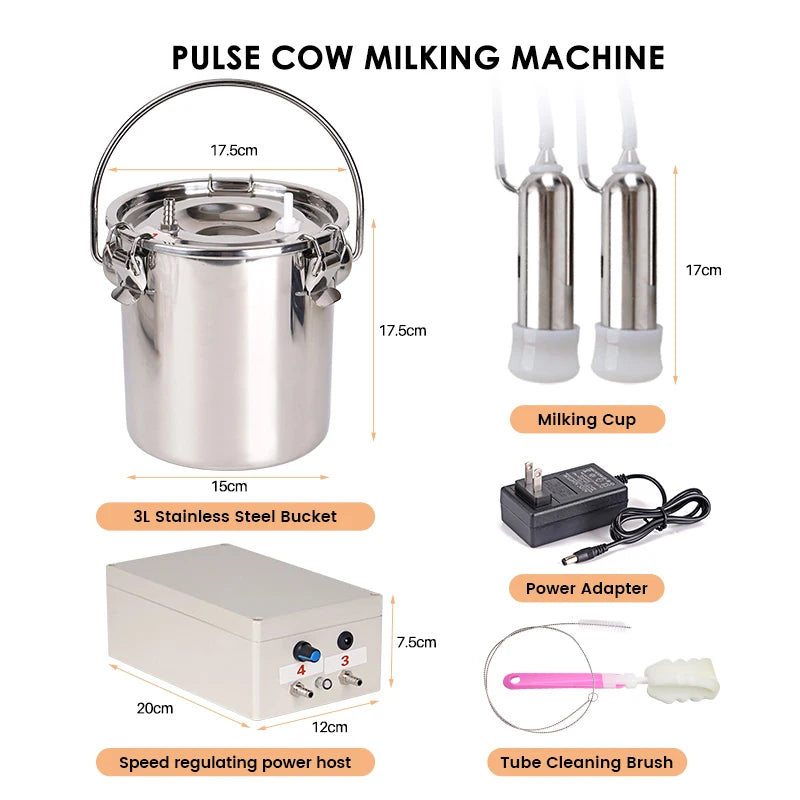 3L Cow Electric Milking Machine Stainless Steel Milker Electric Vacuum