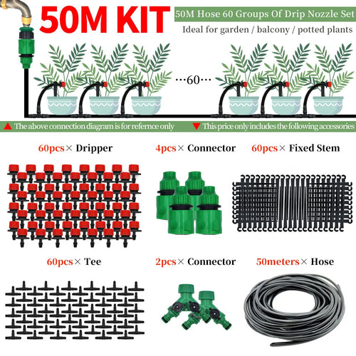 Greenhouse 5M-50M DIY Drip Irrigation System Automatic Watering Garden