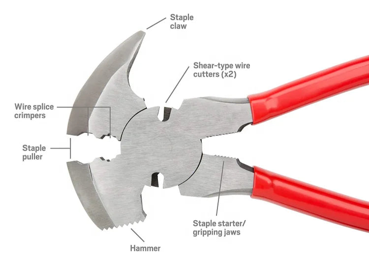 Multifunction Hammer Fence Pliers with Dipped Handle