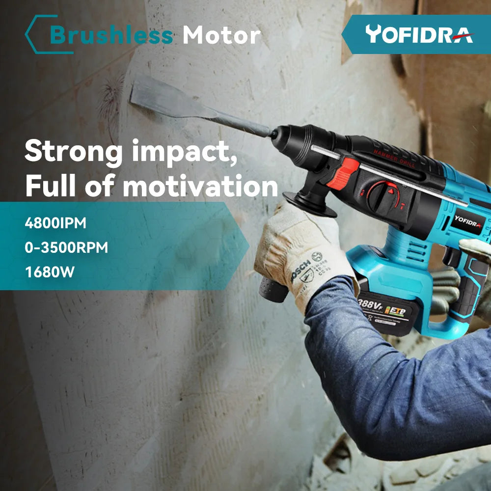 Yofidra 26MM Brushless Electric Hammer Drill Multifunctional Rotary