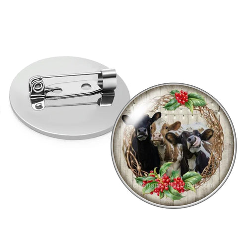 cows cattle Bull Cute animals Photo Glass cabochon Brooch pinback