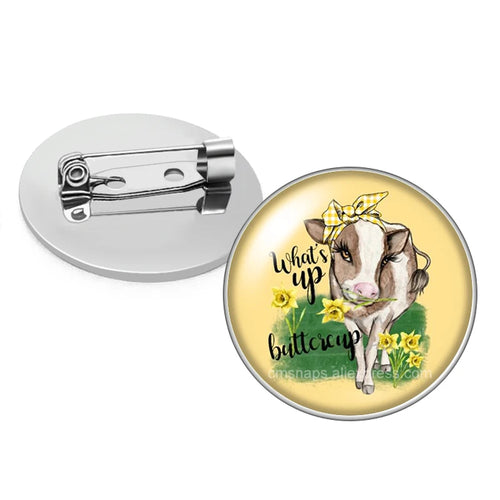 cows cattle Bull Cute animals Photo Glass cabochon Brooch pinback