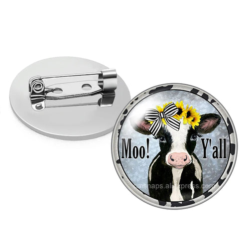 cows cattle Bull Cute animals Photo Glass cabochon Brooch pinback