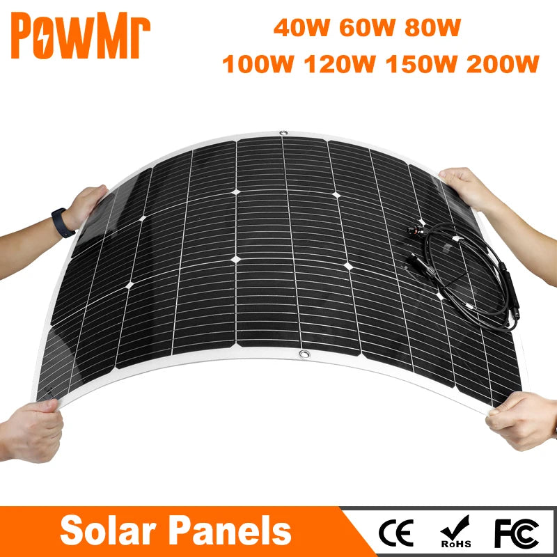 PowMr Solar Panels 40W 60W 80W 100W 120W 150W 200W Flexible Portable