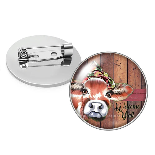 cows cattle Bull Cute animals Photo Glass cabochon Brooch pinback