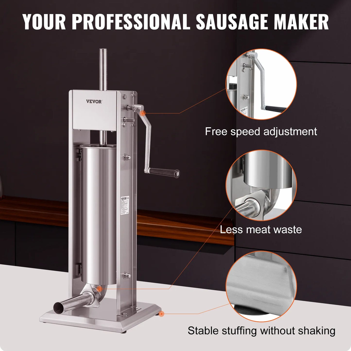 VEVOR 3 5 7 L Manual Sausage Stuffer Stainless Steel Making Sausage