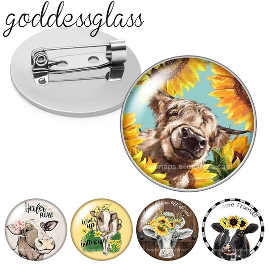 cows cattle Bull Cute animals Photo Glass cabochon Brooch pinback