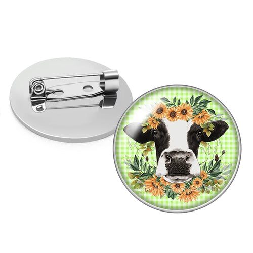 cows cattle Bull Cute animals Photo Glass cabochon Brooch pinback