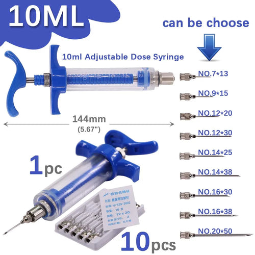 10/20/30/50ml Veterinary Tool Pinhead Syringe Adjustable Dose 304