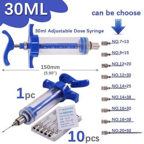 10/20/30/50ml Veterinary Tool Pinhead Syringe Adjustable Dose 304