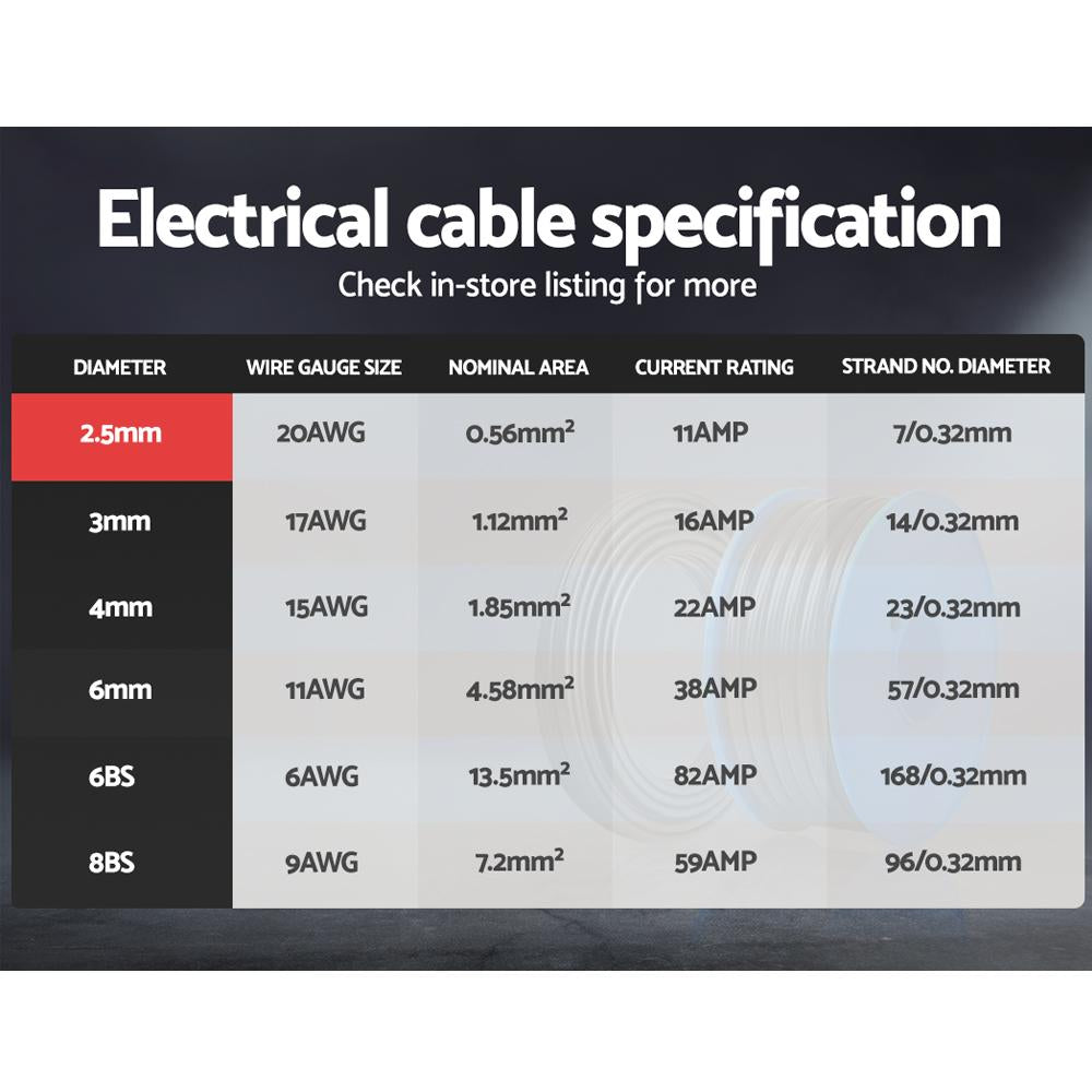 2.5MM Electrical Cable Twin Core Extension Wire 100M Car Solar Panel